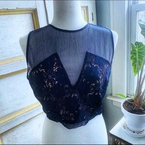 Foxidox Anthropologie Navy sheer Lace Crop Top NWT